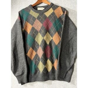 Vintage Fisherman Out of Ireland Lambswool Argyle Sweater Mens L Made Ireland